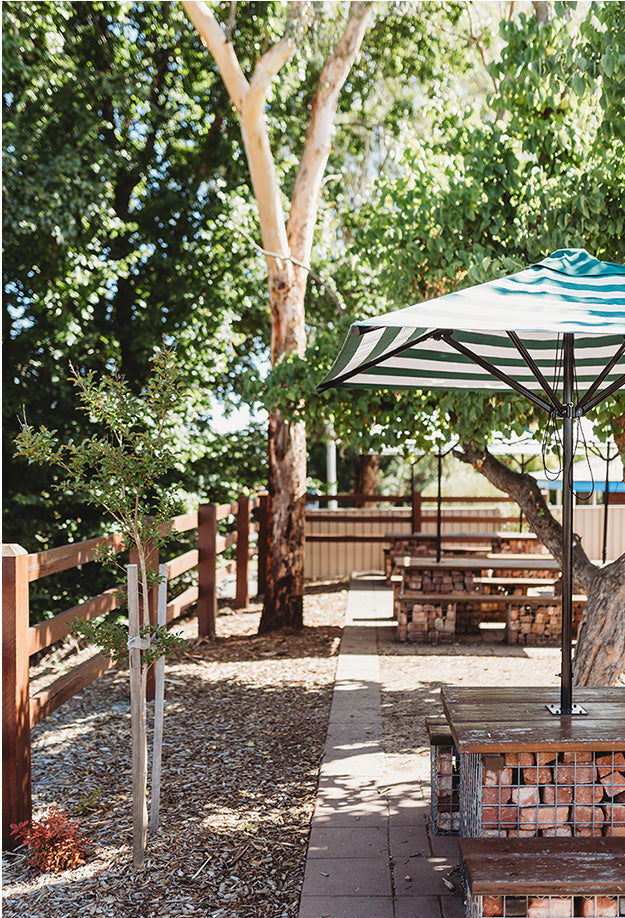Outdoor seating area at Little Sutton Bakehouse, Canberra region