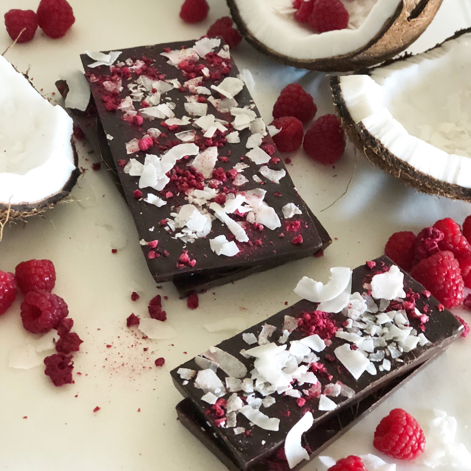 Sweet Pea & Poppy raspberry and coconut dark chocolate bars