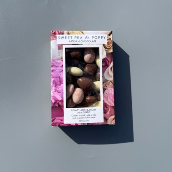 A floral gift box of chocolate coated Australian almonds