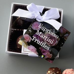 A gift box of handmade espresso martini chocolate truffles
